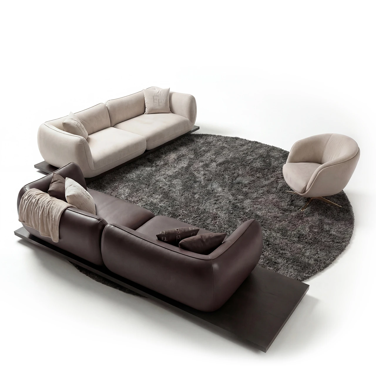 Retro Koltuk Takımı - Ferhat Berbercan lüks oturma grubu krem bej mid-century modern berjer dörtlü kanepe