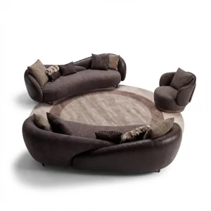 Patara Koltuk Takımı - Ferhat Berbercan lüks oturma grubu dairesel form çikolata kahverengi berjer dörtlü koltuk