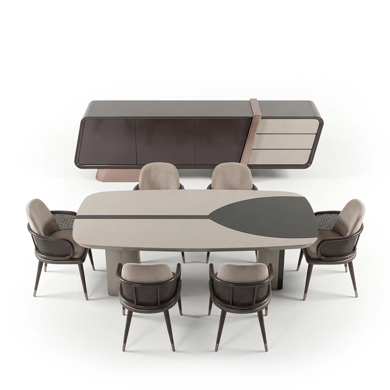Arwen Yemek Odası Takımı - Ferhat Berbercan lüks yemek odası konsol büfe sandalye masa antrasit bej