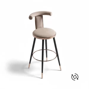 Elegant Bar Sandalyesi - Ferhat Berbercan lüks bar sandalyesi krem kadife rose-gold detay ön görünüm