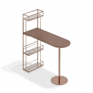 Elegant Bar Masası - Ferhat Berbercan lüks bar masası rose-gold metal iskelet geometrik raflı ön görünüm